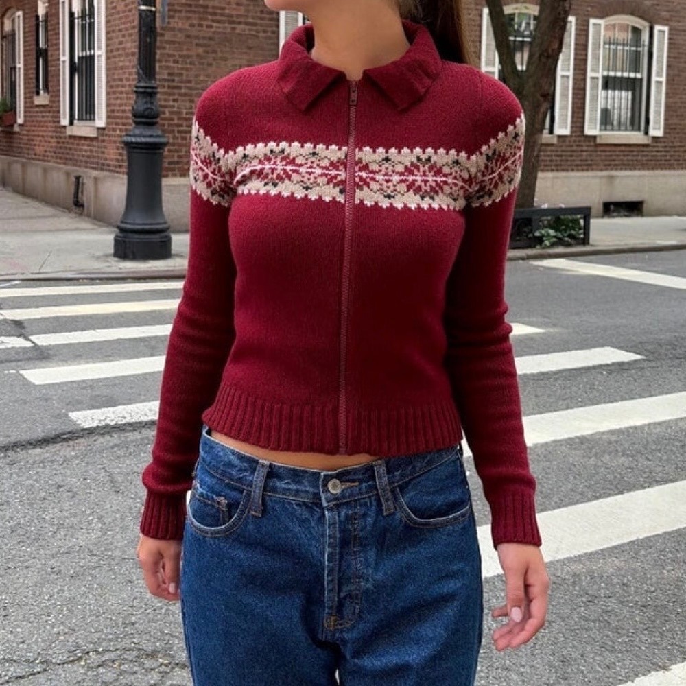 Brandy Melville Red Paola Full Zip Sweater Wool Blend Made in Italy | OS